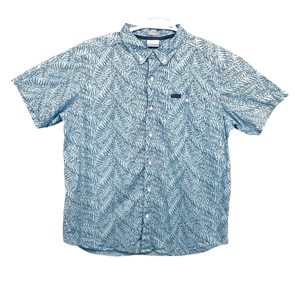 Columbia Mens XL Regular Fit Short Sleeve Button Down Shirt Blue‎ Fern Omni-Tech